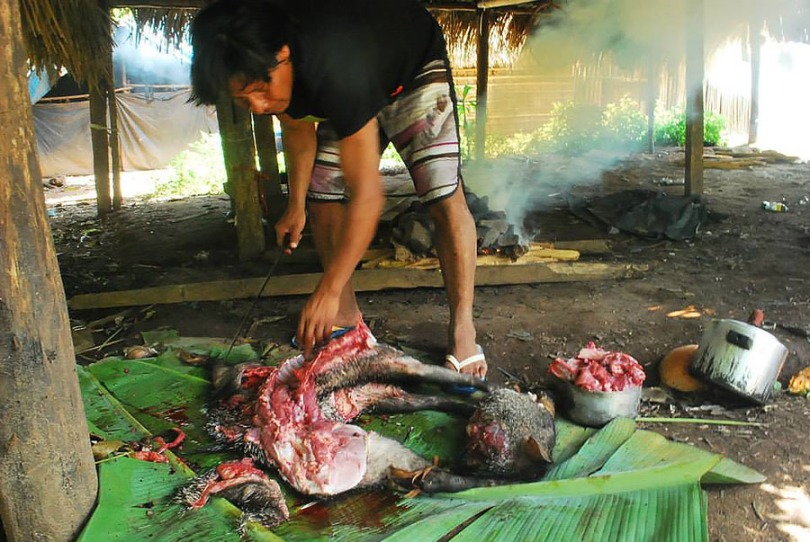 Kayapó prepara caça para o almoço - Foto Bepunu Kayapó